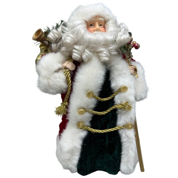 Christmas Santa tree topper staff gold bag of toys red faux white fur bell READ - Picture 1 of 7